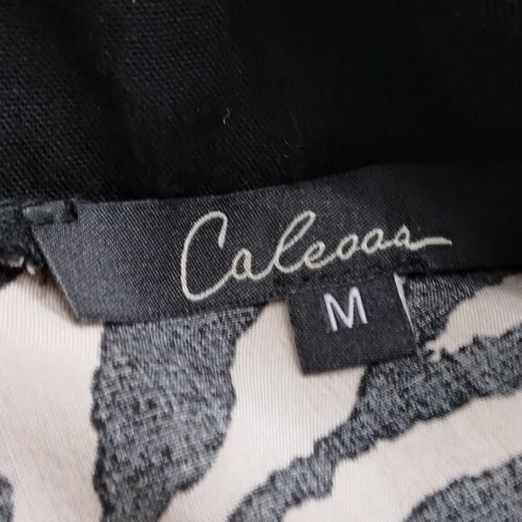 Caleaaa | Embroidered Zebra Print Tunic Blouse Top Black Tan | Size M - Picture 8 of 9
